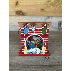 Vintage 3D Christmas Ornament Santa In Chimney Scene Dakin,inc Product Of Taiwan